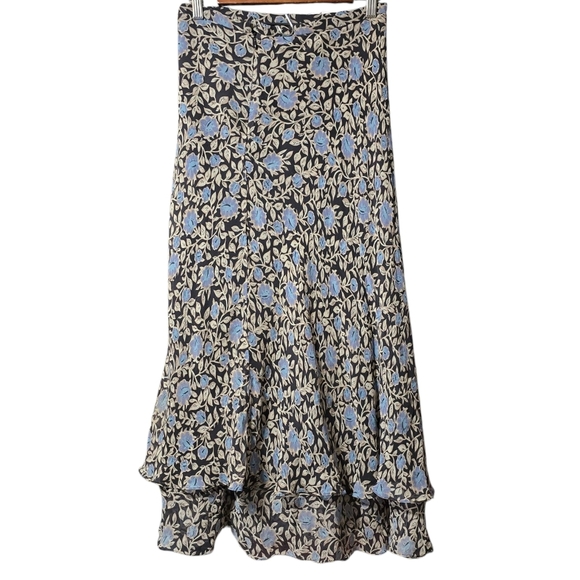 Charter Club Silk Blue Maxi A-Line Skirt with Ruffled Tiers - Picture 2 of 6